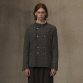 TAM 粗花呢羊毛千鸟格立领宫廷双排扣流苏西装 TUAS 极夜