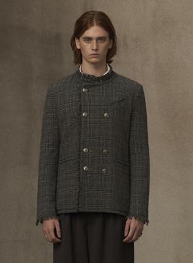 TAM TUAS【极夜】粗花呢羊毛千鸟格立领宫廷双排扣流苏西装