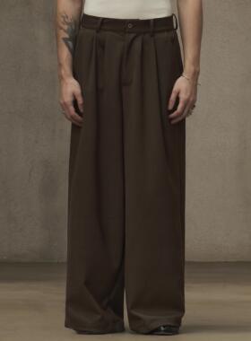 TAM TUAS【乌木】日本进口可机洗羊毛重磅垂感老钱感四褶阔腿西裤
