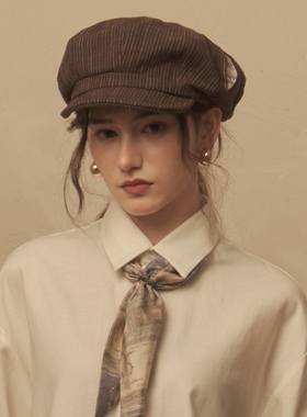 TAM TUAS【档案馆】色织棉麻条纹镂空拼接报童帽