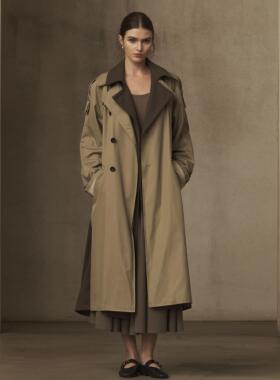 TAM TUAS【月神】卡其色三防音符拼接风琴褶双领滑铁卢式风衣