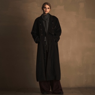 羊毛混纺双面呢剑领胸花拼扣宫廷拿破仑大衣 曼彻斯特 TAM TUAS