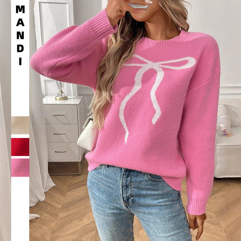 New women's clothing  retro casual bow sweater top