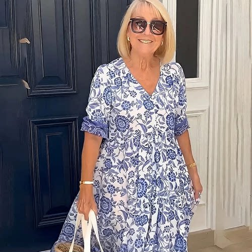 Summer women's temperament long floral dress spring basic