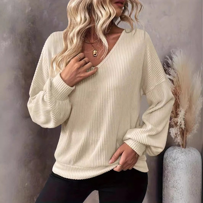V-neck T-shirt Top Casual Fashion Knitted Shirt Hoodie women