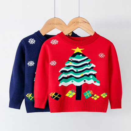 Autumn winter children's Christmas tree red sweater pullover
