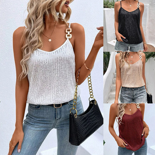 Sexy women's shirt top, annual meeting suit, sequin tank top