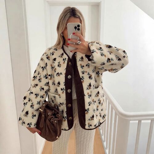 women's New  small warm floral cotton coat autumn winter top