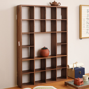 黑胡桃木实木多宝阁置物架客厅茶室摆件展示柜茶杯架挂墙博古架