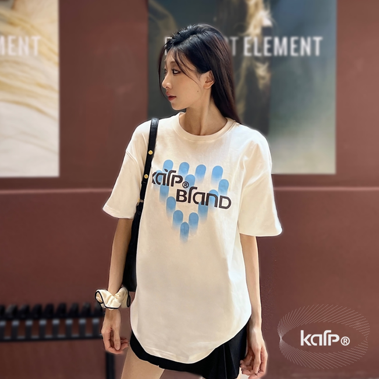260克纯棉短袖心形渐变印花男女同款情侣款宽松T桖 KARP