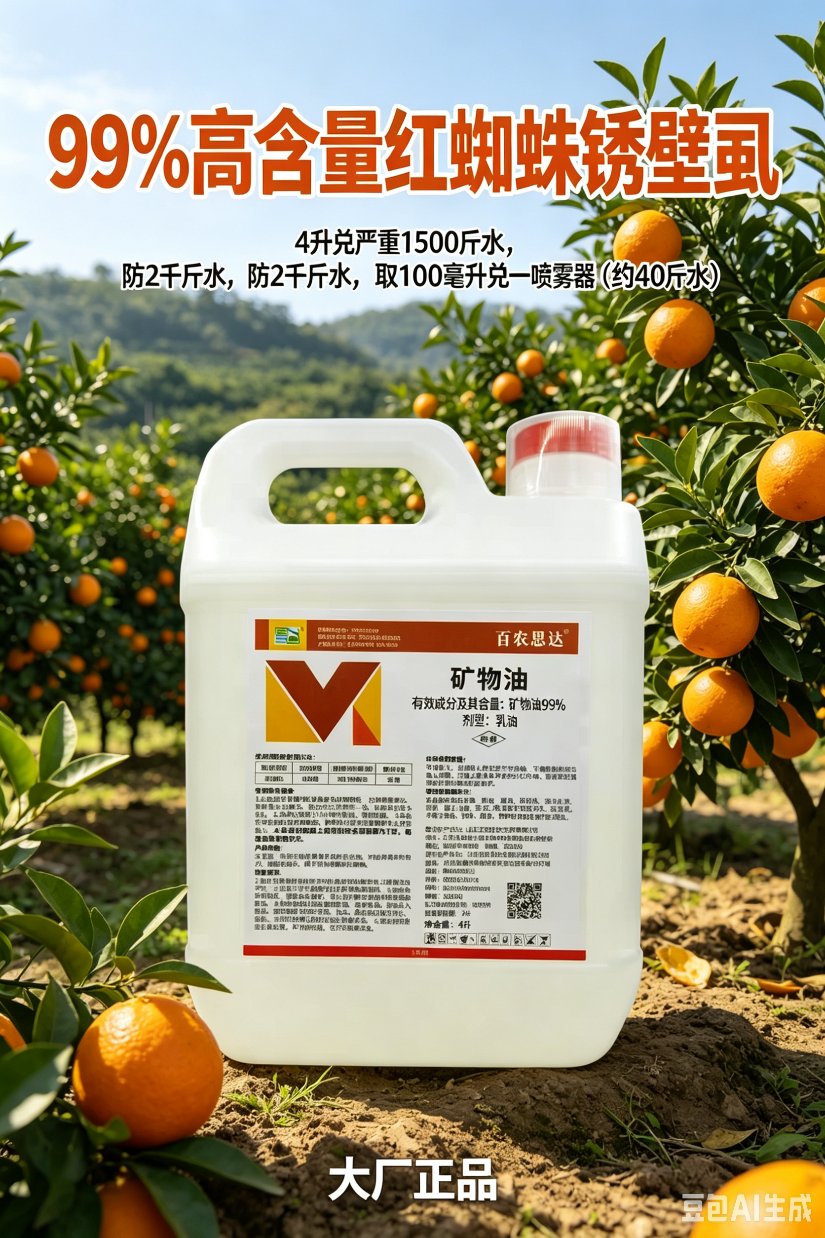 正品大厂99%矿物油形成保护膜柑橘红蜘蛛锈壁虱木虱蚜虫杂虫类药