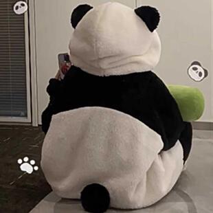 小熊猫情侣睡袍秋冬季长款珊瑚绒加厚加绒大码连体睡衣男款家居服