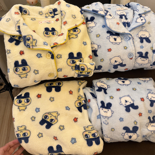 拓麻歌子珊瑚绒情侣睡衣女秋冬加厚加绒可爱卡通麻美吉毛绒家居服