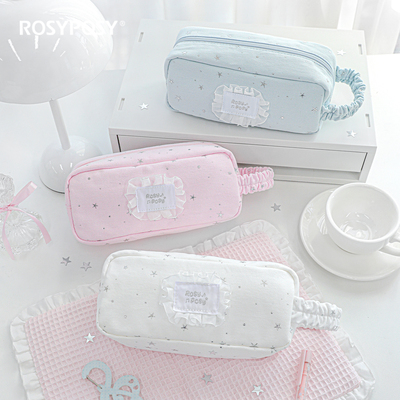 「韩国星星面料！可放娃」ROSYPOSY柔设花边笔袋学生简约大容量