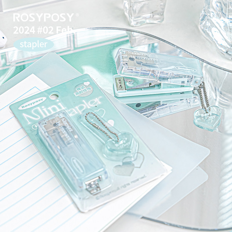 「新！薄荷x纯透订书机」Rosyposy渐变清透迷你小省力便携钉