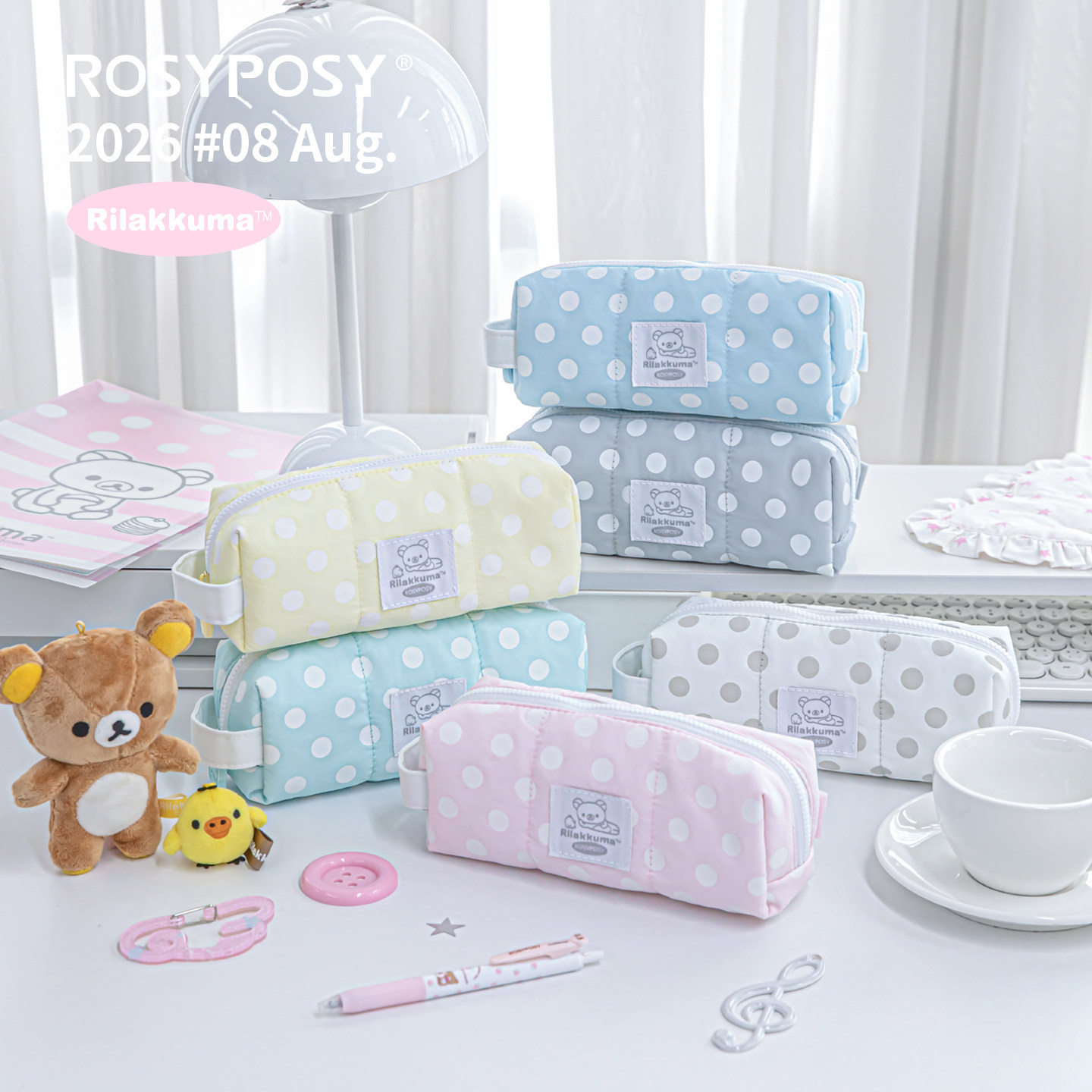 「轻松熊！淡淡大波点笔袋」ROSYPOSY柔设韩棉简约女大容量ins图片