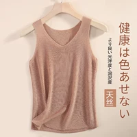 Áo sơ mi nữ bằng lụa cỡ lớn mùa hè dệt kim tay áo mỏng Áo thun cổ chữ V mặc bên trong lấy phần dưới áo yếm nữ - Áo ba lỗ đồ đôi nam nữ