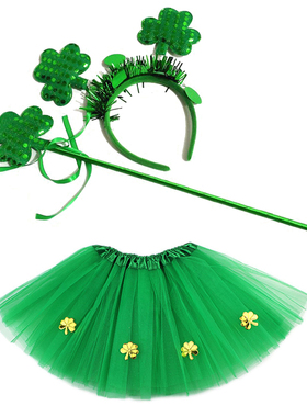 爱尔兰St Patrick's 圣帕特里克节绿色三叶草蓬蓬裙衣服头箍儿童