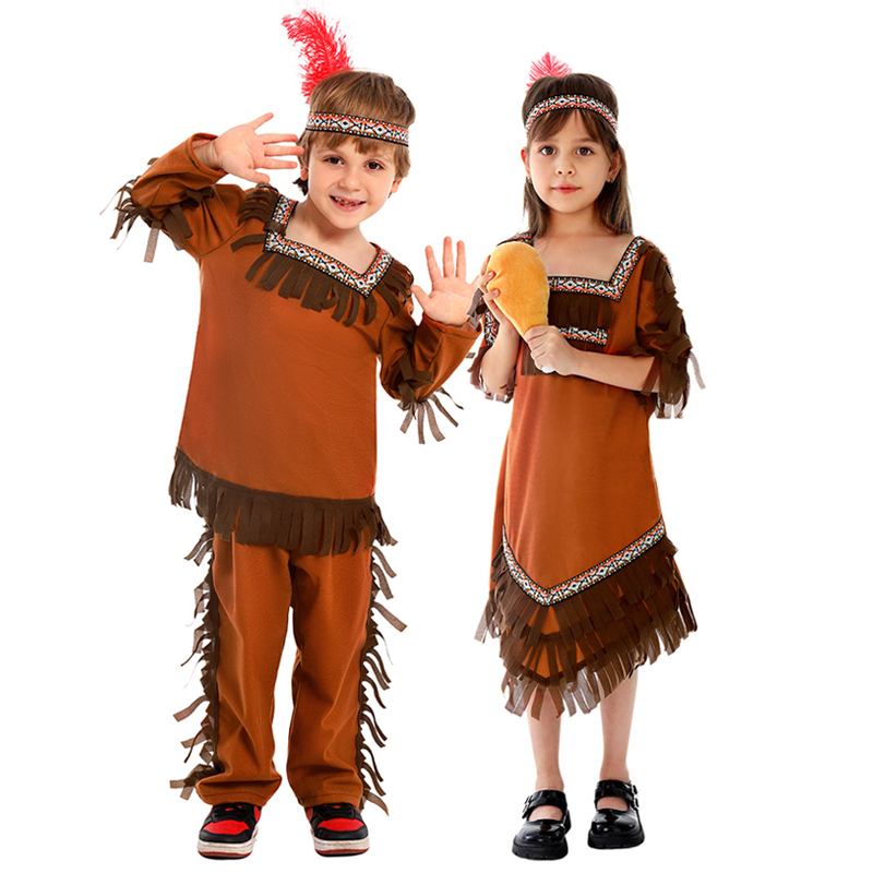 儿童感恩节服装幼儿园故事会舞台剧演出土著印第安人Indian Cos服
