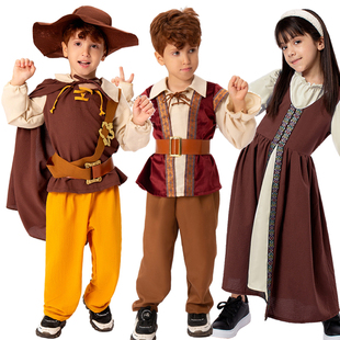 儿童舞台剧演出中世纪复古骑士服装万圣节文艺复兴束腰复古连衣裙