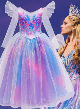 魔法坏女巫格琳达cos服亮片儿童网纱公主裙Wicked Glinda Costume