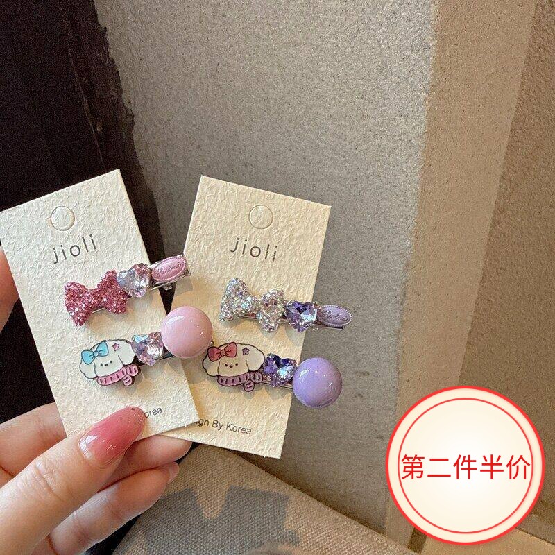 韩系甜美精致蝴蝶结侧边夹卡通少女心狗狗对夹刘海夹发夹精致发饰