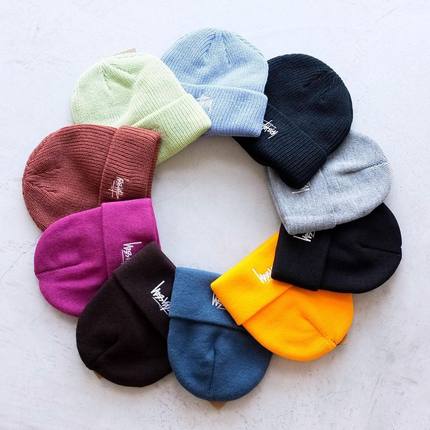 现货STUSSY STOCK CUFF BEANIE 刺绣logo标毛线绒 冷帽针织粗毛线