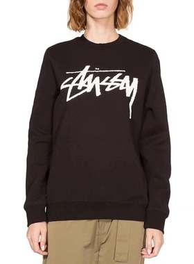 stussy stock 大logo圆领无帽卫衣男加绒长袖情侣装白色上衣正品