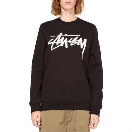 stussy stock 大logo圆领无帽卫衣男加绒长袖情侣装白色上衣正品