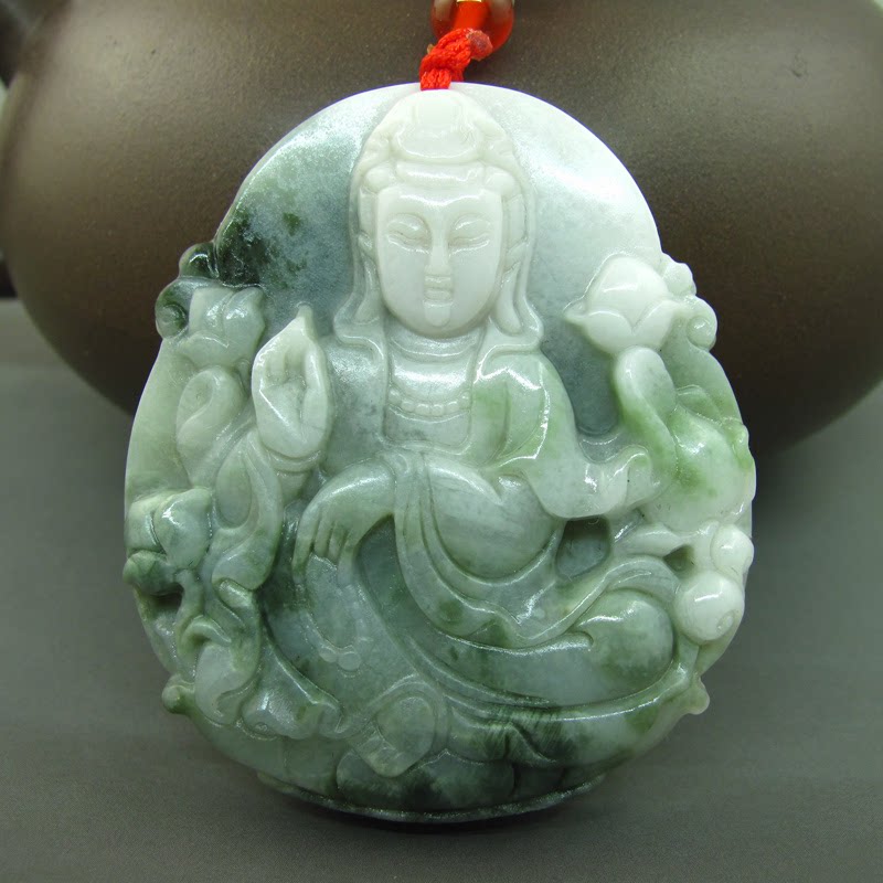 保真送鉴定证书天然独山玉观音吊坠男士莲花观世音菩萨挂件颈饰
