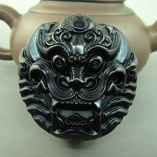 送证书天然黑曜石鬼头双层皮带扣腰带扣男士玉石腰带玉挂件腰牌佩