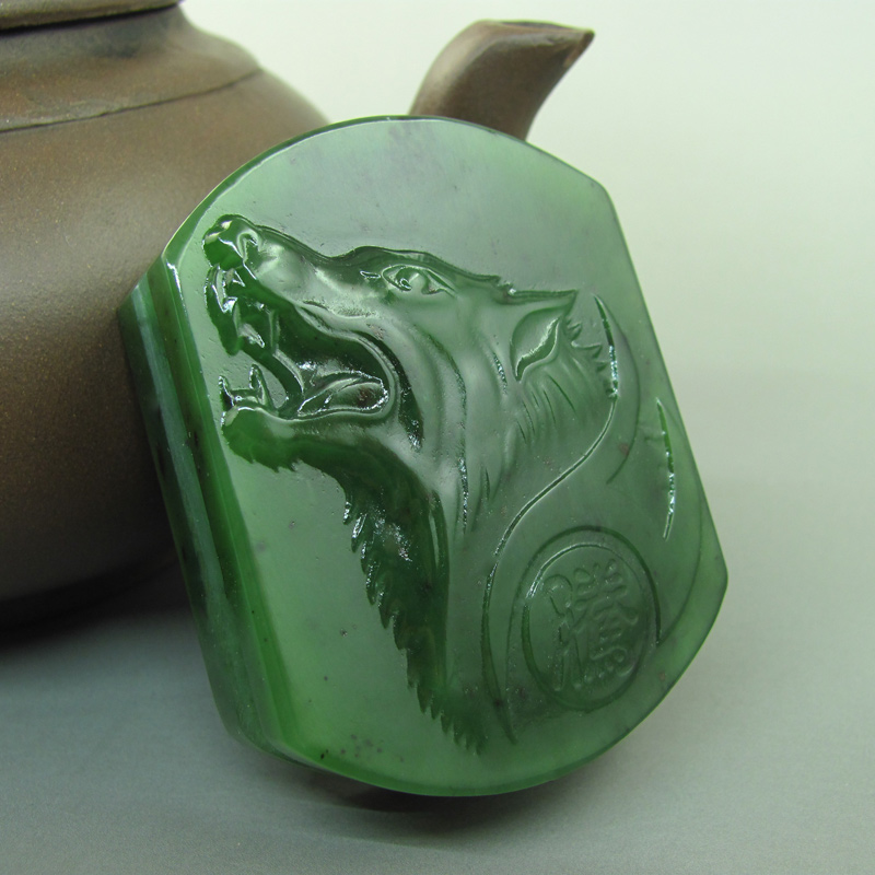 送鉴定证书和田碧玉狼头皮带扣腰扣狼图腾男士玉石腰牌腰佩玉器挂