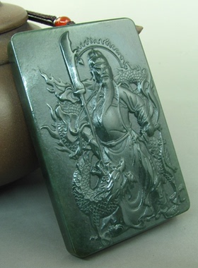 送证书天然和田玉盘龙关公手把件