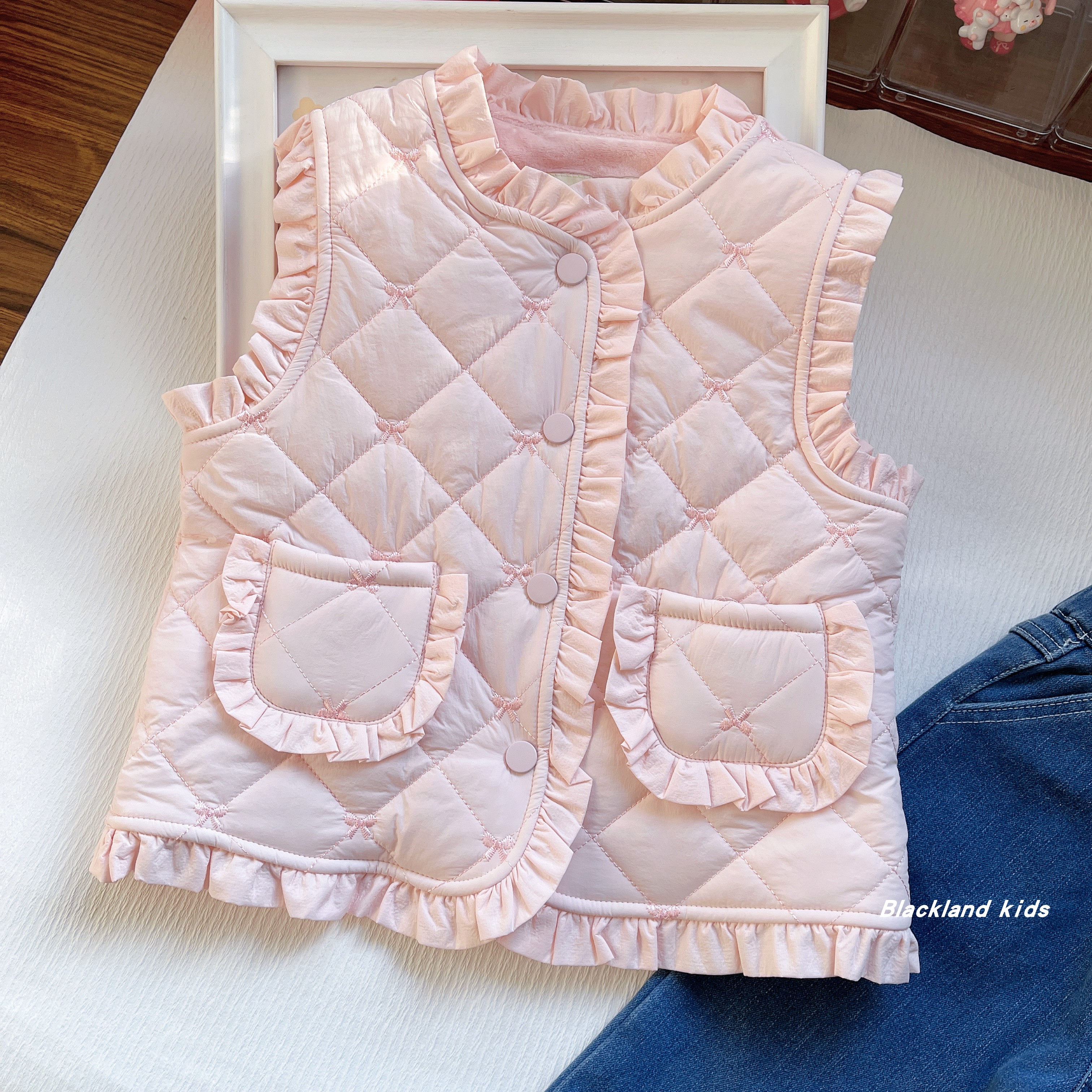 100-140码 冬款童装 女童夹棉加绒加厚马甲 儿童宝宝保暖坎肩背心