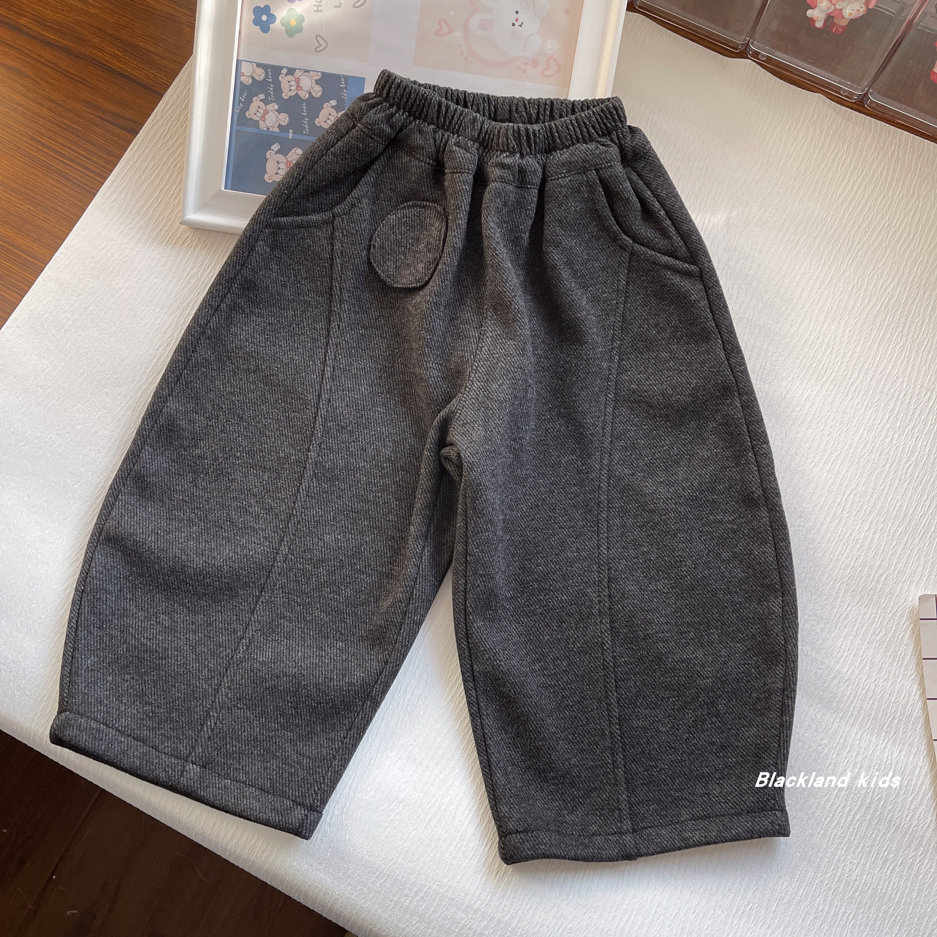 毛呢加绒裤冬 90-150码 男童女童超软宽松保暖裤休闲裤一体绒裤子