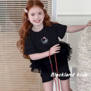 90-150码波点套装 夏款童装 女童儿童宝宝弹力棉短袖T恤裙衫短裤