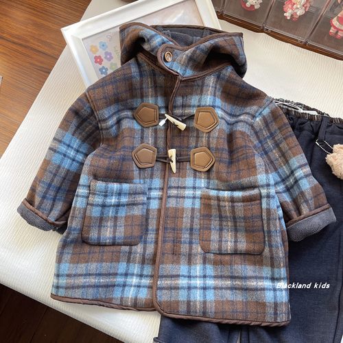 推荐！90-160码冬款童装男女童中长款软糯加绒呢大衣儿童牛角外套