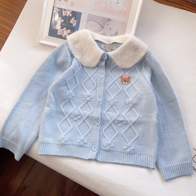 110-150码春秋冬款童装 女童开衫毛衣 领子可卸 儿童宝宝保暖外套