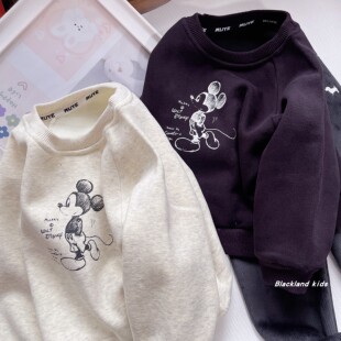 90-150码冬款童装 男童女童加绒米奇卫衣 儿童宝宝一体绒保暖上衣