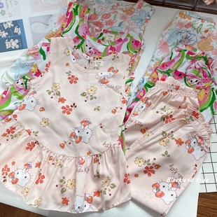 110-150码女童棉绸套装夏款童装 儿童女宝软糯无袖背心长裤睡衣套