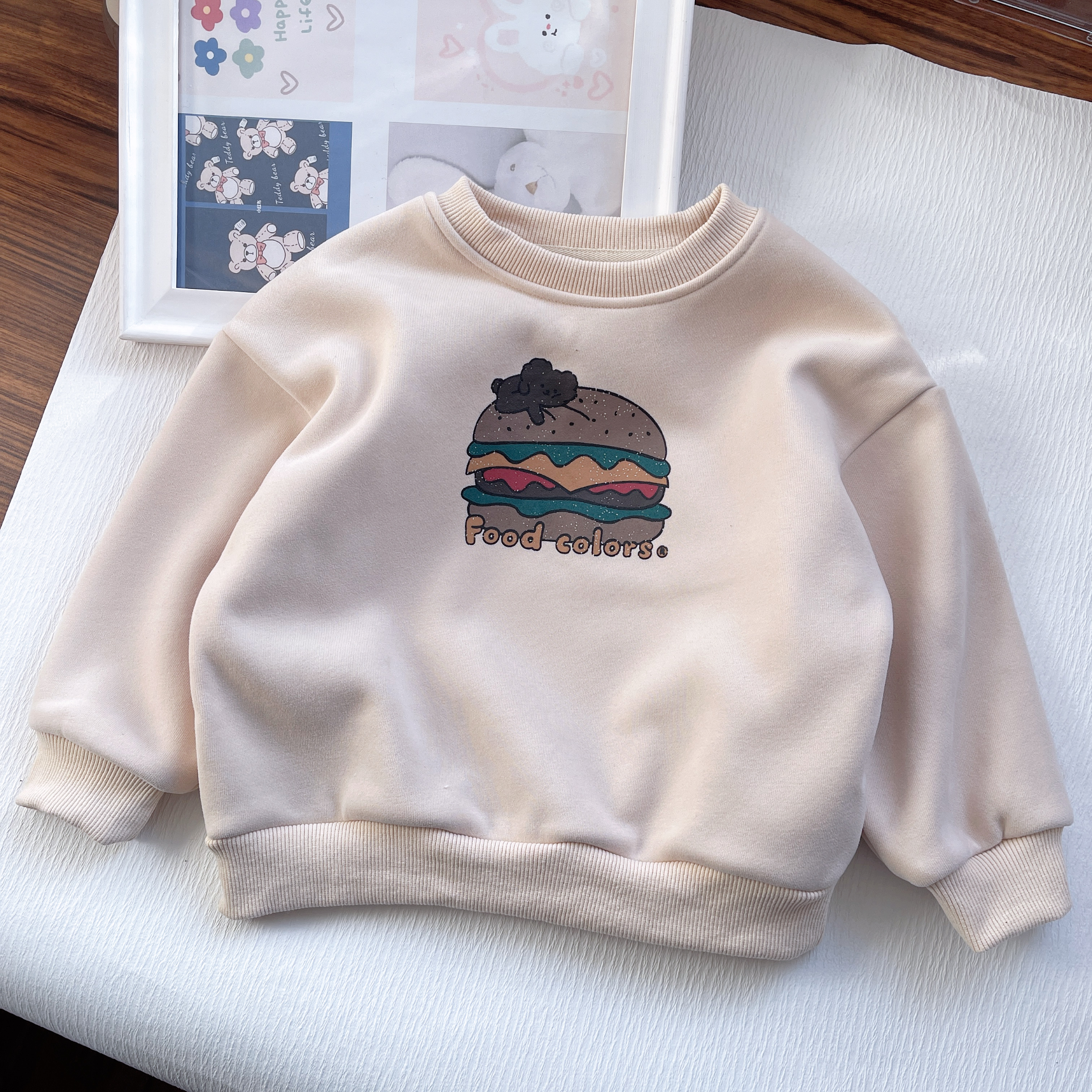 日系冬款童装男童女童特软糯加绒卫衣儿童宝宝宽松保暖打底衫上衣