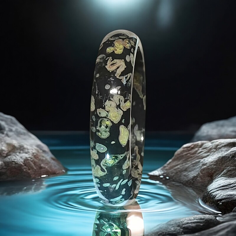 天然梅花玉金草花彩红料正宗原矿老料57圈口和田玉工艺轮胎玉镯