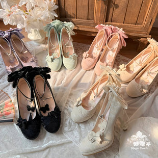 定金预约鸢尾诗中华风桃小坞lolita原创设计2026新款蝴蝶高跟鞋女