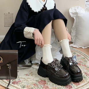 现货蝶舞原创小皮鞋 女蝴蝶可拆 桃小坞lolita学院风JK厚底系带单鞋