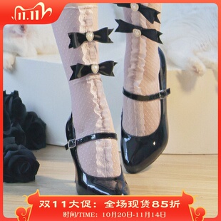 通勤面试单鞋 素版 女法式 玛丽珍鞋 花笺现货 优雅黑色皮鞋 尖头高跟鞋