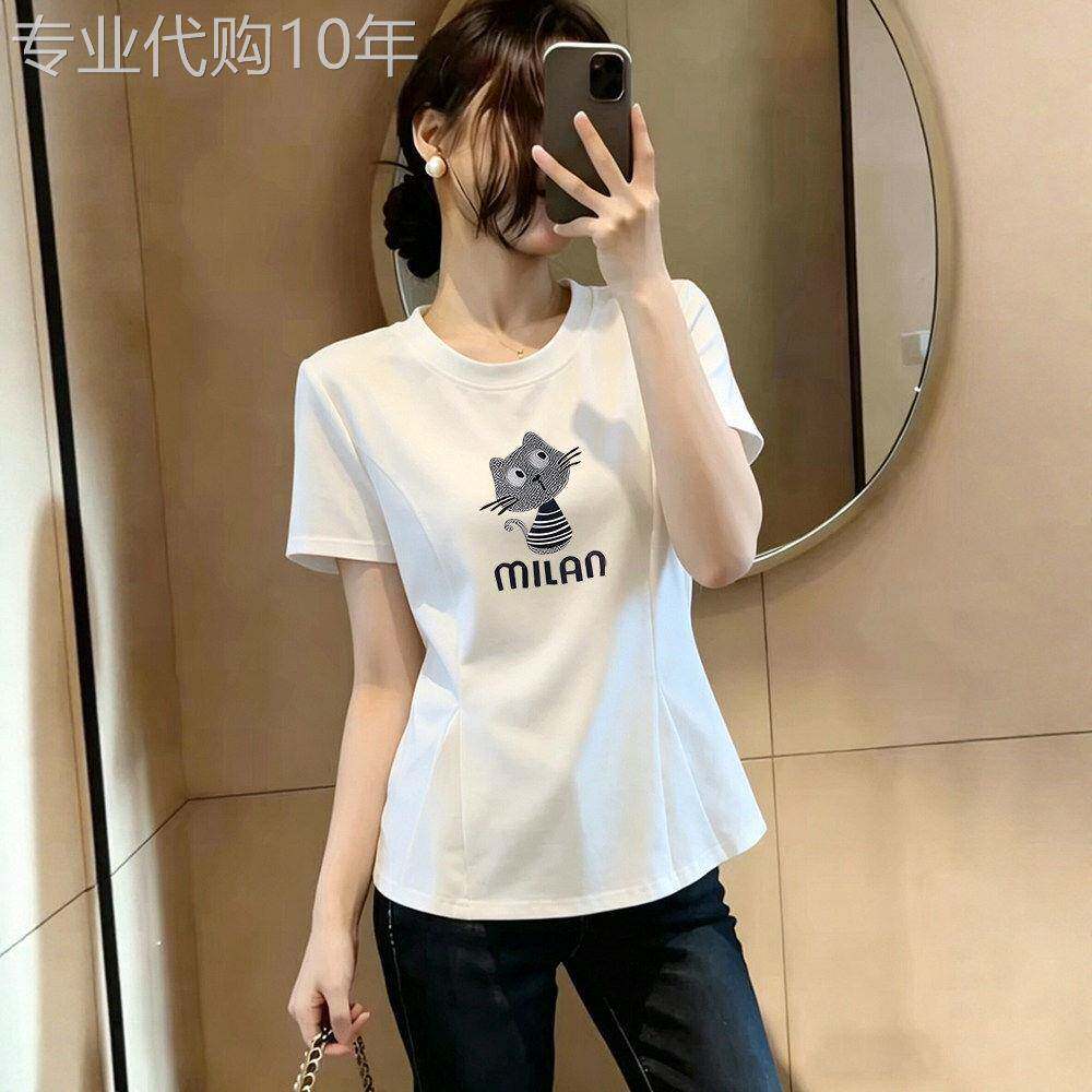 2026新款圆领短袖正肩T恤女宽松显瘦字母拼接荷叶边大码体恤上衣