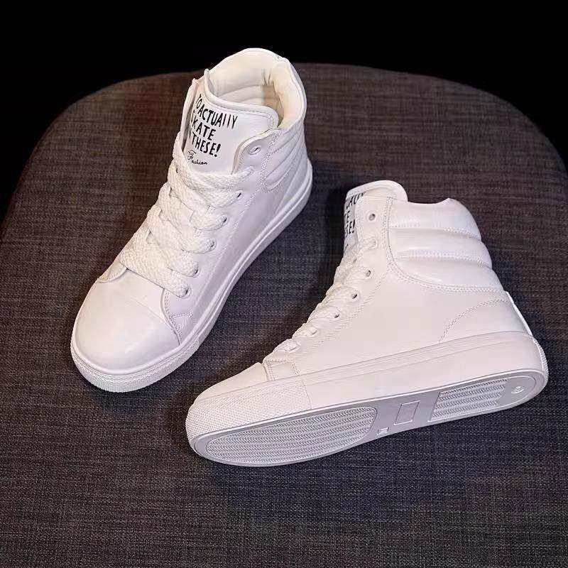 真皮小白鞋女厚底加绒高帮鞋ins潮女鞋百搭休闲运动爆款白色板鞋