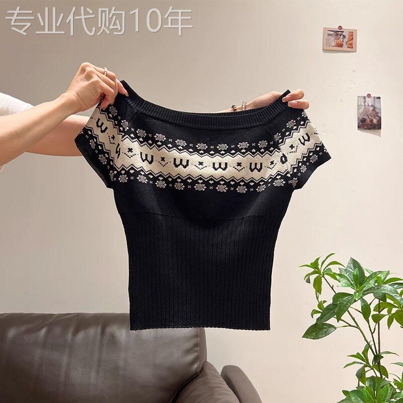 短袖t恤女2026新款夏高端欧货显瘦性感露锁骨黑色冰丝针织上衣女