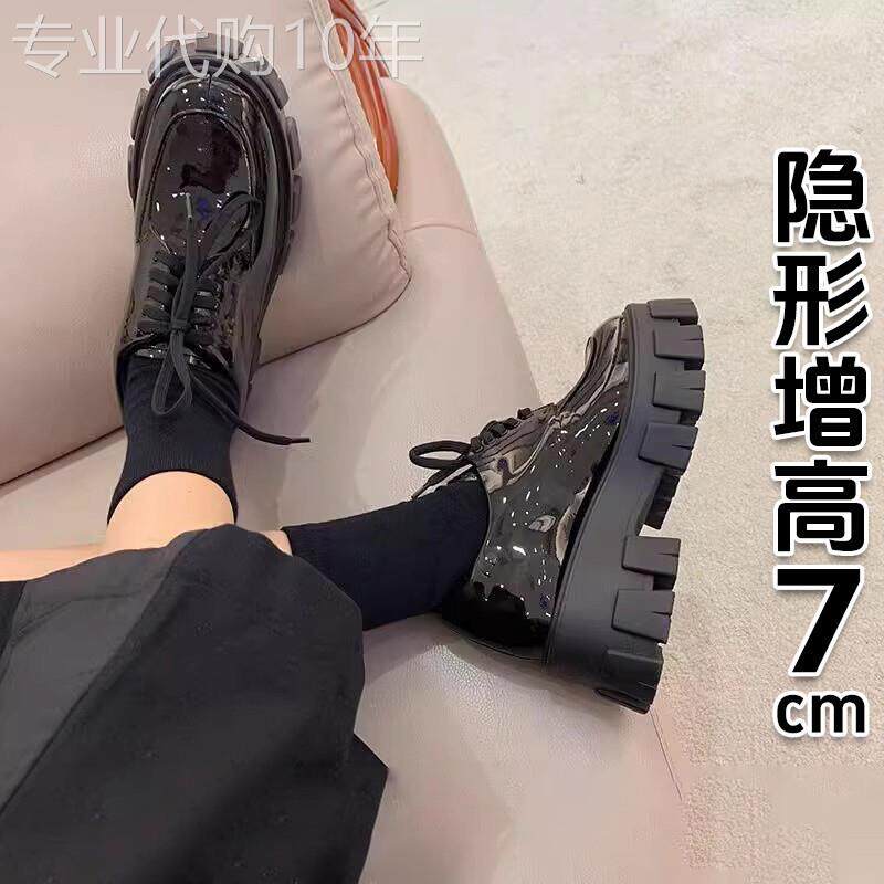 香港jk英伦风小皮鞋女2025春秋厚底松糕鞋单鞋百搭7CM增高乐福鞋