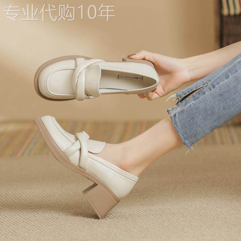 真皮粗跟单鞋女2025年夏季新款高跟鞋厚底英伦风乐福鞋百搭小皮鞋